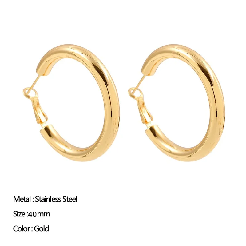 Women Trendy Gold Color Small Large Circle Hoop Earrings